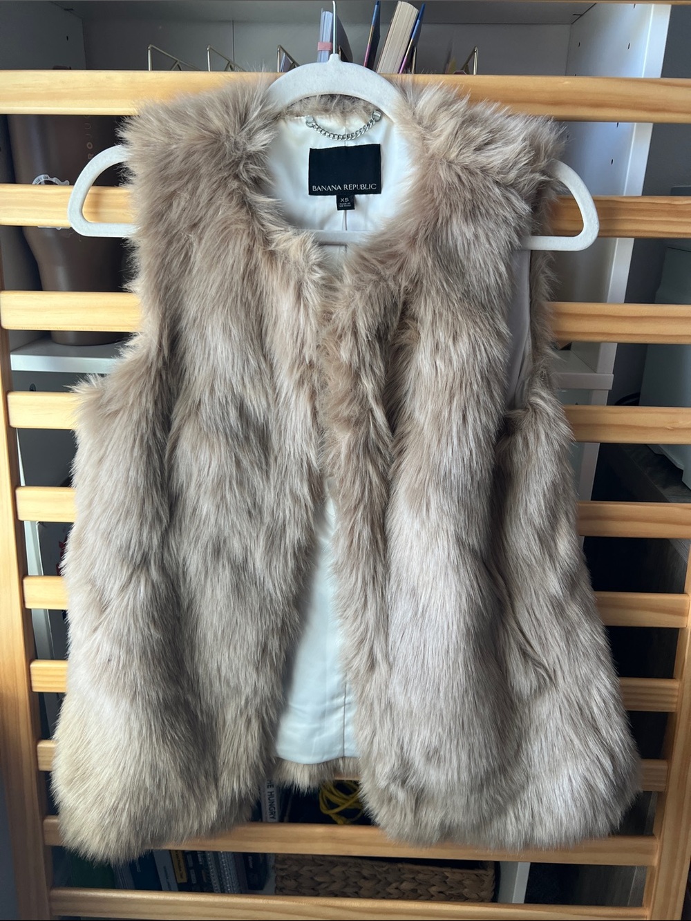 Banana Republic Faux Fur Vest in Light Taupe